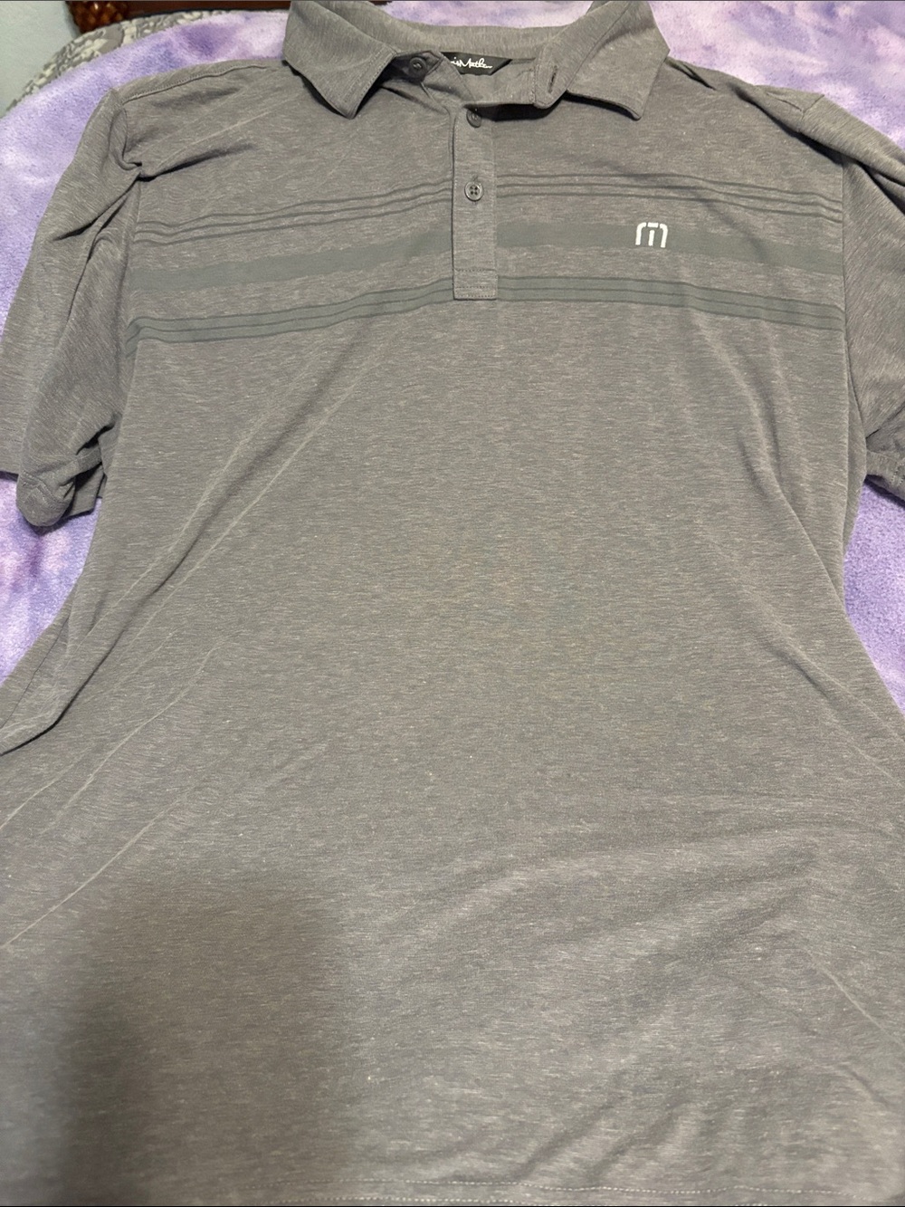 Travis Mathew Men’s Charcoal Heather Polo with Subtle Stripe men’s size large